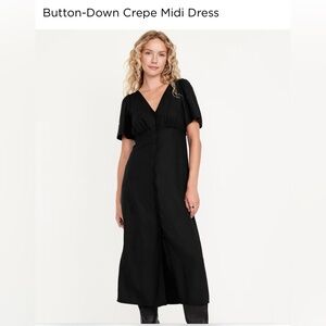 Black Button-Down Crepe Midi Dress Old Navy 2xl